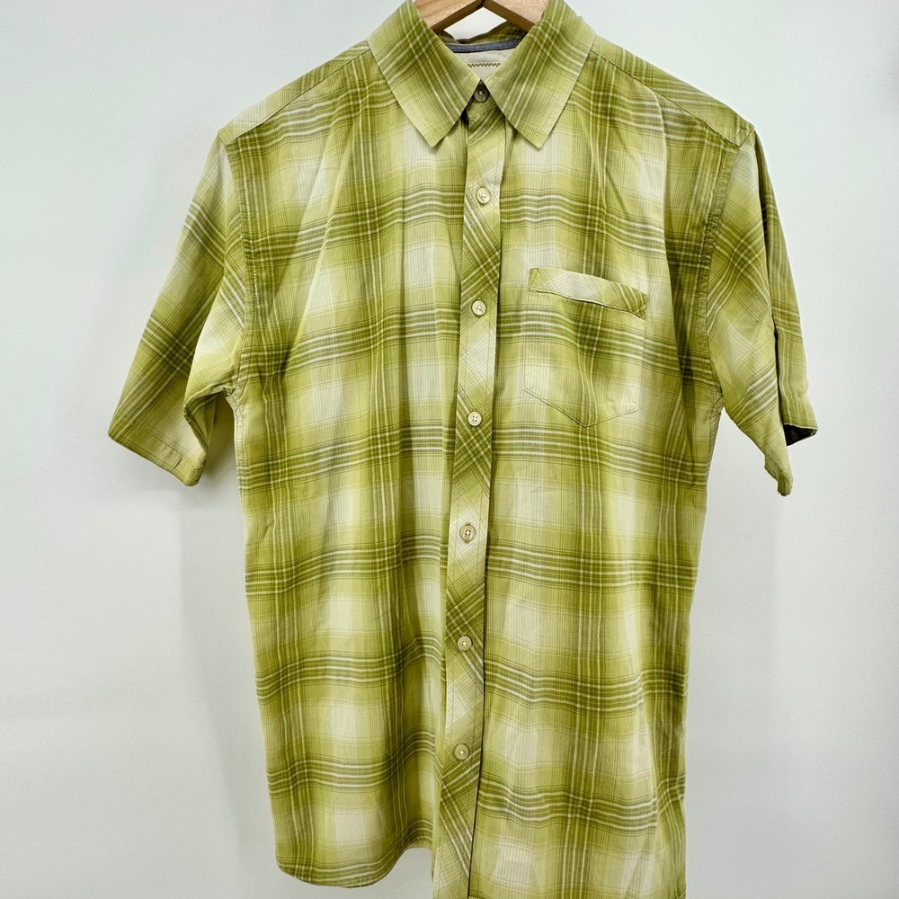 Horny Toad Mens Medium Organic Cotton Short Sleeve Plaid Button Up Shirt Green - Picture 9 of 10